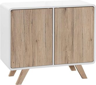 Beliani Aparador chapado en madera clara y blanco 76 x 90 x 40 cm con patas de madera de pino 2 puertas Milo