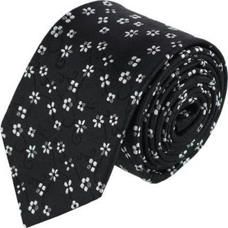 Trafalgar Store Tudor Daisy and Vine Silk Business Necktie in Black With White Daises at Nordstrom
