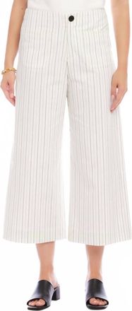Karen Kane Stripe Cropped Wide-Leg Pants In Off White With Black