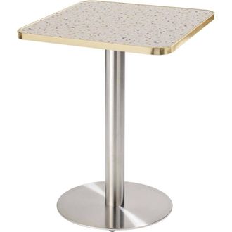 Oviala Mesa de comedor 60x60 cm pata plata y revestimiento terrazo/oro