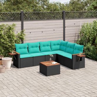 vidaXL Set De Sof&aacute;s De Jard&iacute;n 7 Pzas Con Cojines Rat&aacute;n Sint&eacute;tico Negro Vidaxl