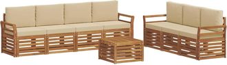 vidaXL Juegos De Sof&aacute;s 8 Uds. Natural Y Beige Madera De Acacia S&oacute;lida Vidaxl