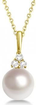 Allurez AAA Quality Freshwater Pearl & Diamond Necklace 14K Yellow Gold (7.5-8mm)