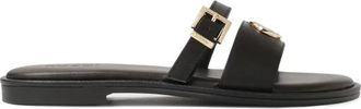 Kazar Zwarte teenslippers met twee bandjes - Dames - Sandalen - Zwart - 38 EU - Leer - Schoenen