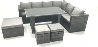 Fimous Fimous - 7 Seater pe Rattan Corner Sofa Set Rectangular Dining Table Set With Seat And Back Cushion