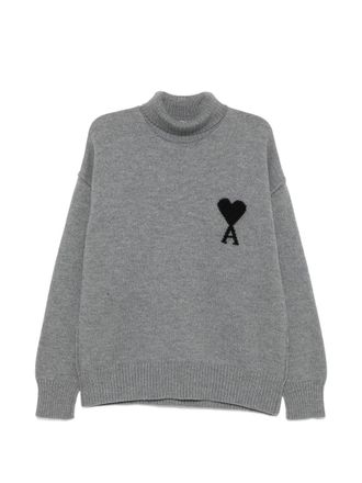 Ami Funnel Neck Sweater With Contrasted Ami de Coeur