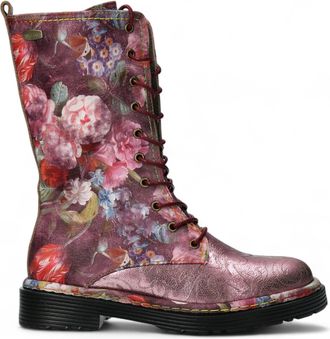 Laura Vita Incaso-18 Burgundy Floral Womens Gothic Victorian Leather High Boots