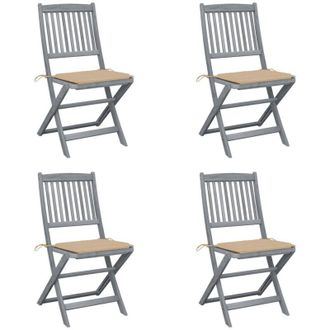 vidaXL Vidaxl - Sillas De Jard&iacute;n Plegables 4 Uds Cojines Madera Maciza Acacia