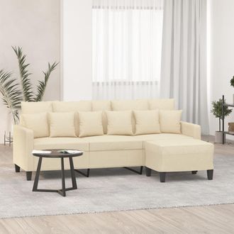 vidaXL Vidaxl - Sof&aacute; De 3 Plazas Con Taburete De Tela Crema 180 Cm