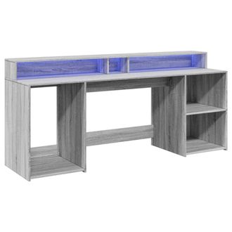 Berkfield Home Soft Desk with LED Lights Grey Sonoma 200x55x91 cm Engineered Wood | Size: 200 x 55 x 91 cm