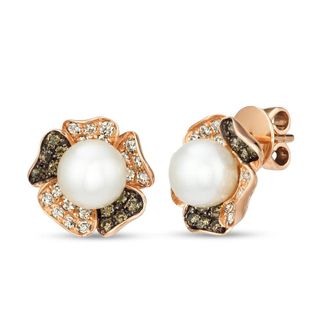 Le Vian Ladies Pearl Earrings set in 14K Strawberry Gold