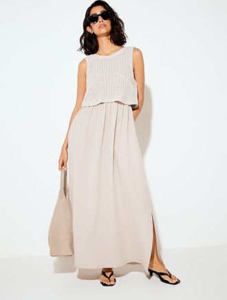 Icone Womens Crocheted cami pure cotton gauze maxi dress