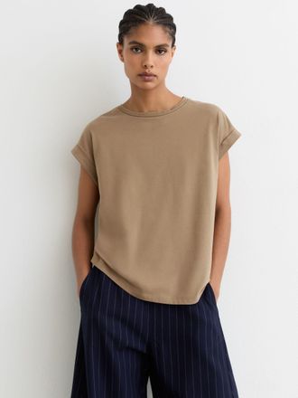 Reiss Taupe Neutral Brushed-cotton Crew-neck T-shirt, XS