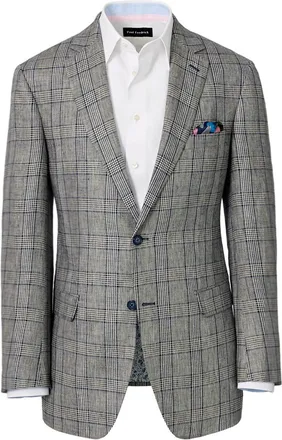 Paul Fredrick Plaid Linen Single Breasted Notch Lapel Suit Jacket
