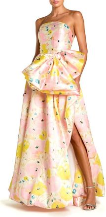 Mac Duggal Mikado Strapless Bubble Hem Ballgown With Bow in Pink Multi at Nordstrom, Size 14