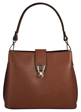 Cluty Umh&auml;ngetasche CLUTY, Damen, Gr. B/H/T: 25cm x 21cm x 13cm onesize, braun (cognac), Leder, leicht gl&auml;nzend, unifarben, Taschen Umh&auml;ngetasche, echt Lede