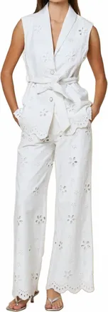 Entro Flower Power Embroidered Pants In Off White