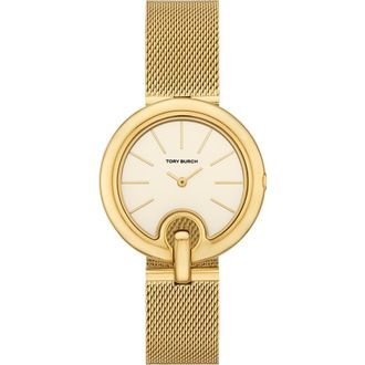 Tory Burch The Pierced Mesh Strap Watch, 36mm in Gold at Nordstrom