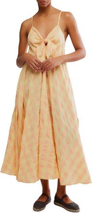 Free People Via Gingham Cotton Seersucker Sundress in Creamsicle Combo Eve at Nordstrom, Size X-Large