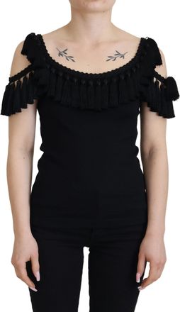 Dolce & Gabbana Womens Tsh83190 Black Tassel Top Cotton - Size EU 46 (Womens)