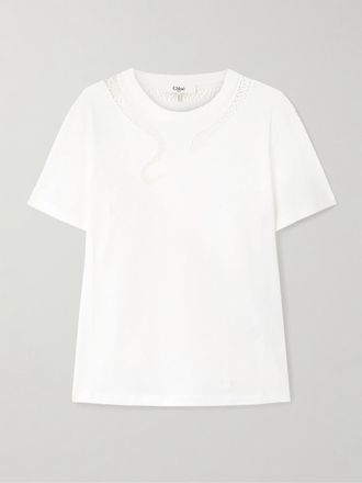 Chlo&eacute; T-shirt In Jersey Di Cotone Con Finiture Crochet - Bianco