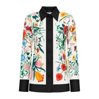 Gucci Camisa de Sarga con Estampado de Seda - Blouses & Shirts - Mujer - Blanco - S