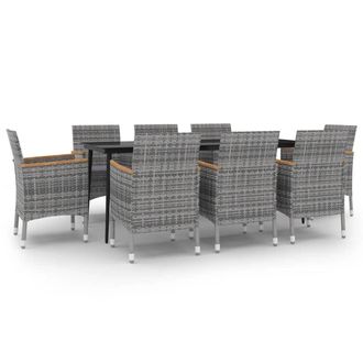 vidaXL Set Comedor De Jard&iacute;n 9 Pzas Y Cojines Rat&aacute;n Sint&eacute;tico Y Vidrio Vidaxl