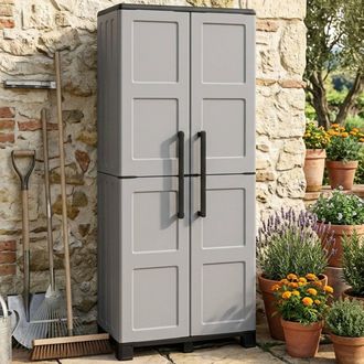 Dmora Dmora Armario Exterior O Interior, 2 Puertas Y 3 Estantes De Polipropileno, 100% Made In Italy, 68x37h169 Cm, Color Gris Claro, Con Embalaje Reforzado