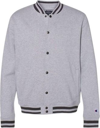 Champion Men Varsity Bomber Jacket In Gray
