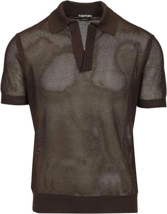 Tom Ford Cotton Silk Mesh Polo - Heren - Polos - Bruin - 2XL - Katoen - Tops