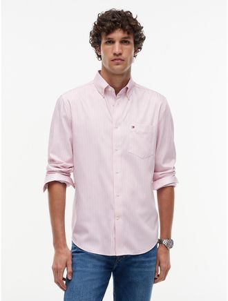 Tommy Hilfiger Mens TH Performance Striped Oxford Shirt - Pink - XXL