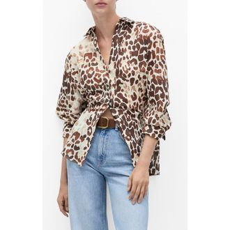 Mango Floral Cotton Button-Up Shirt in Ecru at Nordstrom Rack, Size 2