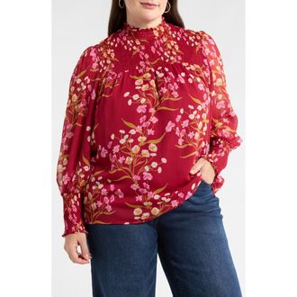 Sugarlips Ginnie Floral Balloon Sleeve Top in Burg-Multi at Nordstrom, Size 3X