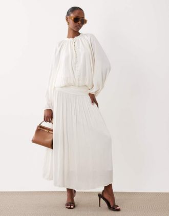 Gina Tricot Gina Tricot - Gonna lunga a pieghe bianco sporco con vita scesa