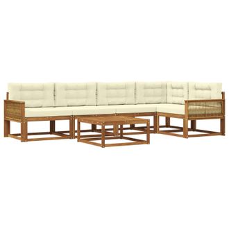 vidaXL Conjunto De Sof&aacute;s De Exterior Con Coj&iacute;n 6 Pcs Natural Y Crema Vidaxl