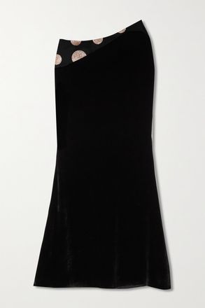 Halpern Gonna Asimmetrica In Velluto E Tulle A Pois Glitterato - Nero