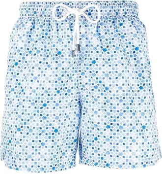 Fedeli geometric-print drawstring swim shorts - men - Recycled Polyester - S - Blue