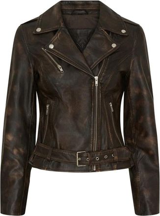 Notyz Trendy Biker Jacket Walnut met Zilveren Acc. - Dames - Leren en Su&egrave;de Jassen - Bruin - L - Jassen