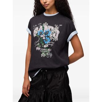 Ganni Floral Logo Print T-Shirt - Black