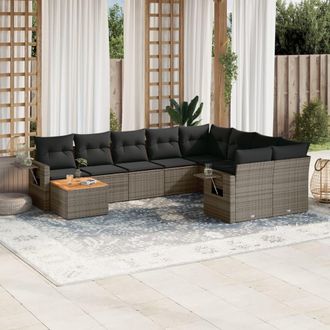 vidaXL Set De Sof&aacute;s De Jard&iacute;n 10 Pzas Con Cojines Rat&aacute;n Sint&eacute;tico Gris Vidaxl