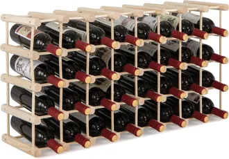 Costway Costway Botellero De Madera De 36 Botellas, Madera Maciza, Botellero Vino, Estante Vertical Y Horizontal De 5 Niveles Para Cocina, Despensa, Bodega, B