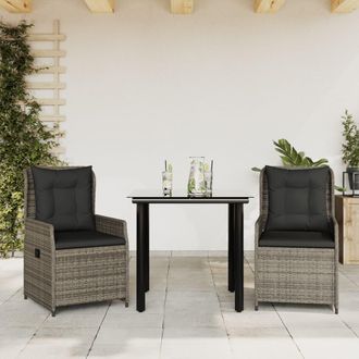 vidaXL Set Comedor De Jard&iacute;n 3 Piezas Con Cojines Rat&aacute;n Sint&eacute;tico Gris Vidaxl