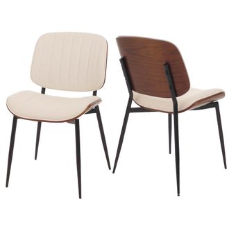 Hhg Hhg - Juego De 2 Sillas De Comedor 182, Silla De Cocina Silla, Madera Curvada Imitaci&oacute;n Cuero Oeko-tex Mvg, Aspecto Nogal, Blanco