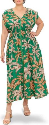 Flying Tomato Palm Zip Front Maxi Dress in Green at Nordstrom Rack, Size 2 X