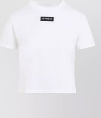Miu Miu cotton logo patch cropped t-shirt