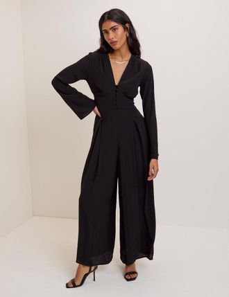Nobody's Child Black Wide Leg Pleated Jumpsuit