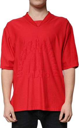 Dolce & Gabbana Mens Vneck Short Sleeve Tshirt - Red Cotton - Size EU 50 (Mens)