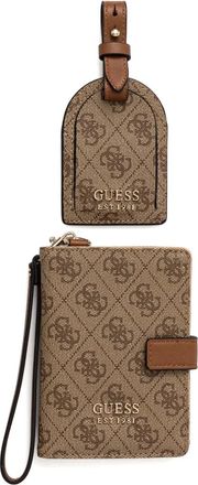 Guess Co Paspoorthoes en bagagelabel met logo-reliëf - Bruin