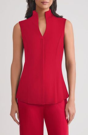 Misook Pima Cotton Sleeveless Stand Collar Shirt in Scarlet Red at Nordstrom, Size X-Small