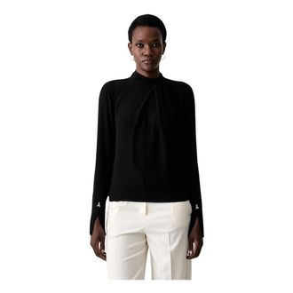 Patrizia Pepe Blouse met opstaande kraag - Dames - Blouses - Zwart - L - Overhemden
